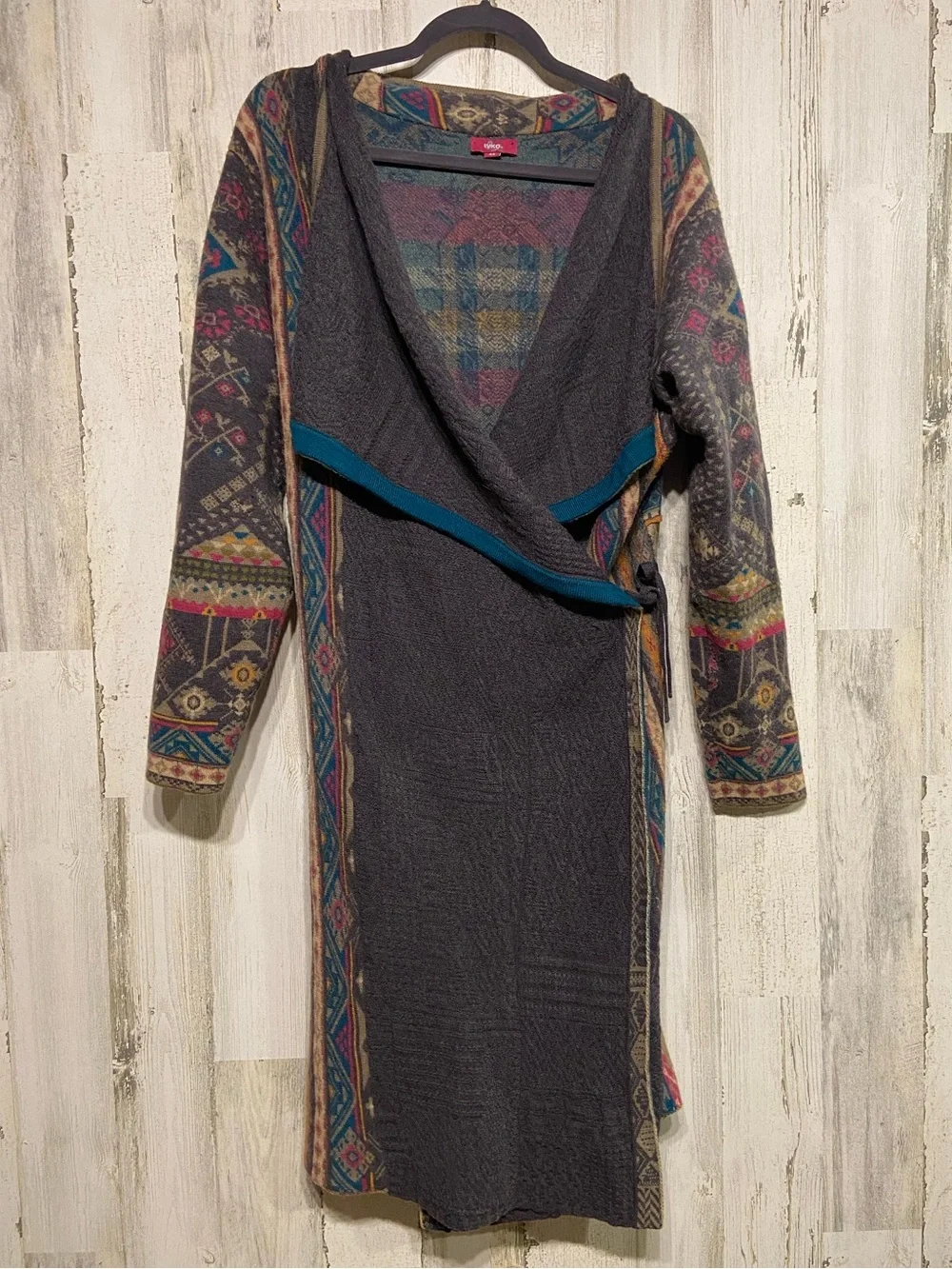 IVKO Grey Colorful Wool Tie Wrap Cardigan Sweater 44